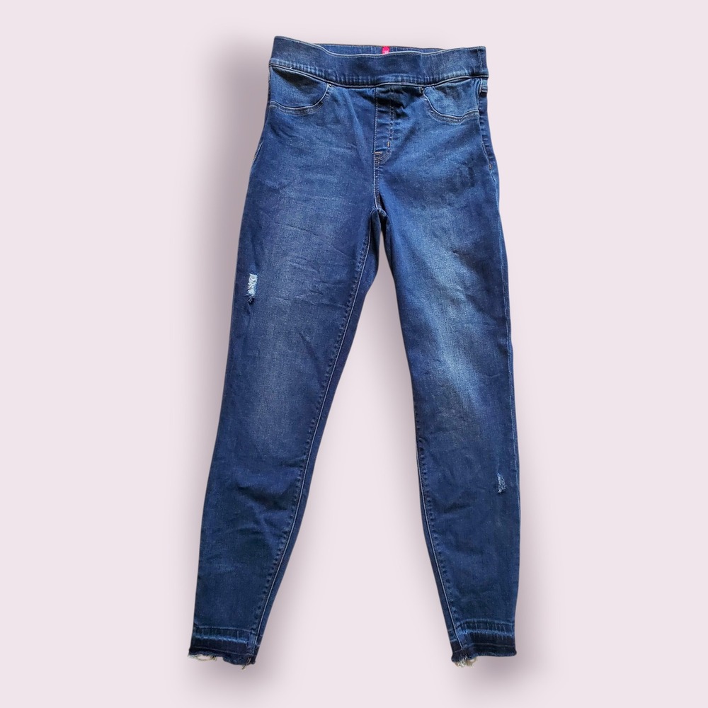 Spanx Denim‎ Jeggings Pull On Distressed Jeans Medium Wash Womens Size M